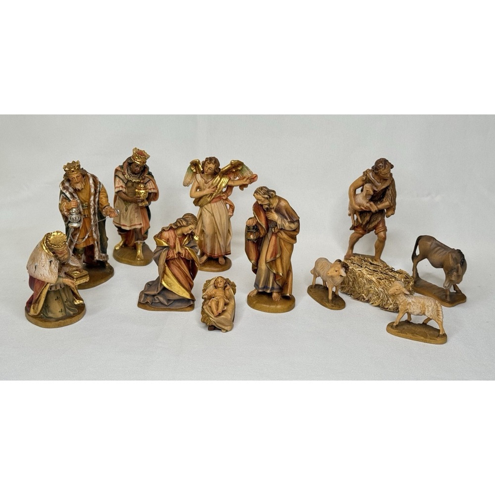 LEPI 13 Pc Hand Carved Wood Nativity Set Val Gardena Italy 12cm Figures